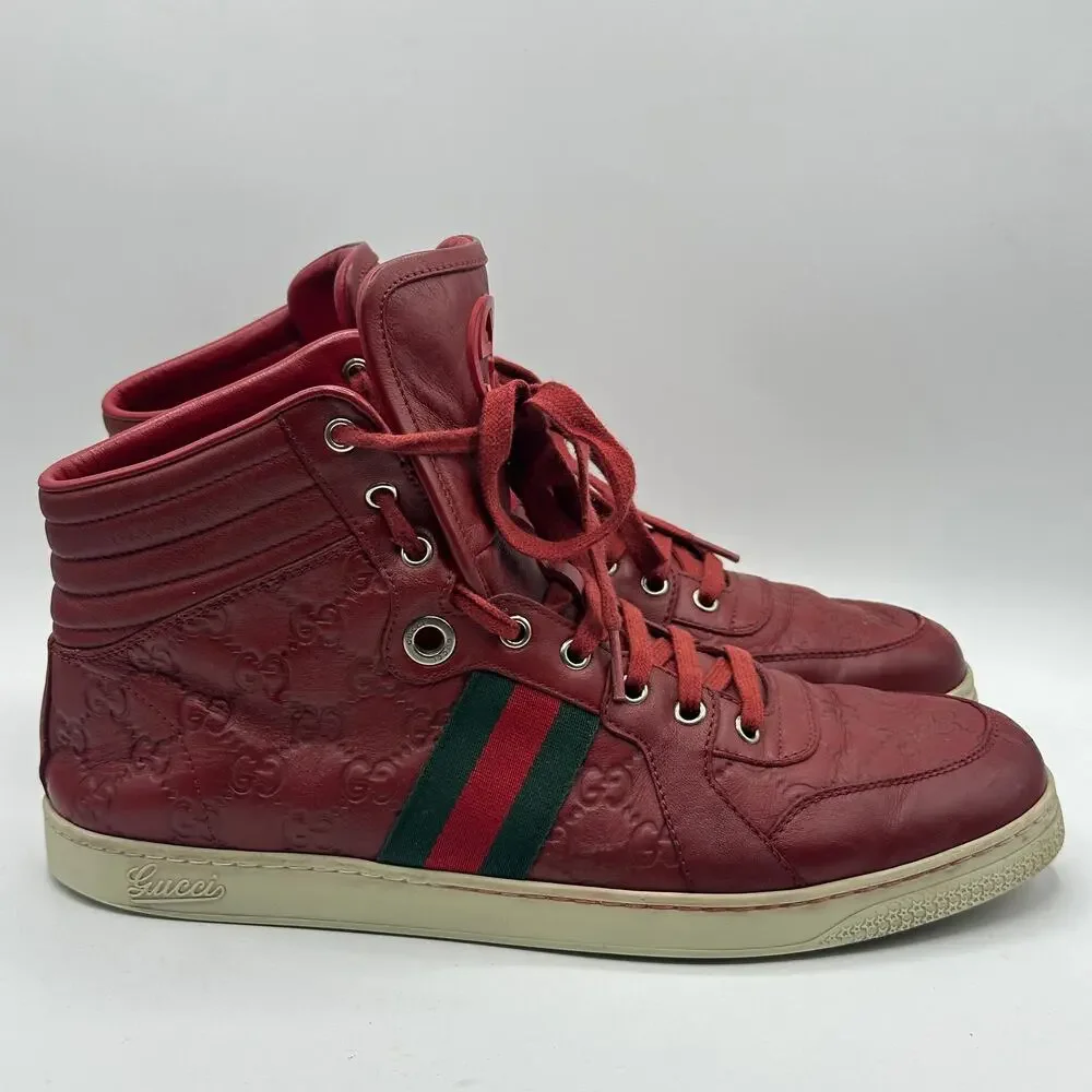 GUCCI GG High Top Guccissima Embossed Monogram Sneakers Red Sz 11 - Picture 2 of 10